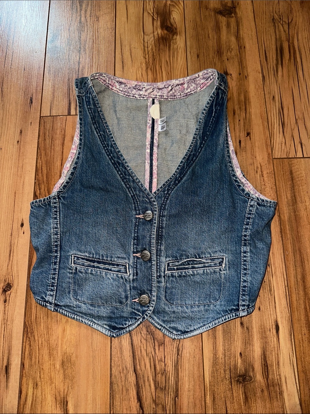 H&M Blue Denim Vest with Pink Trim